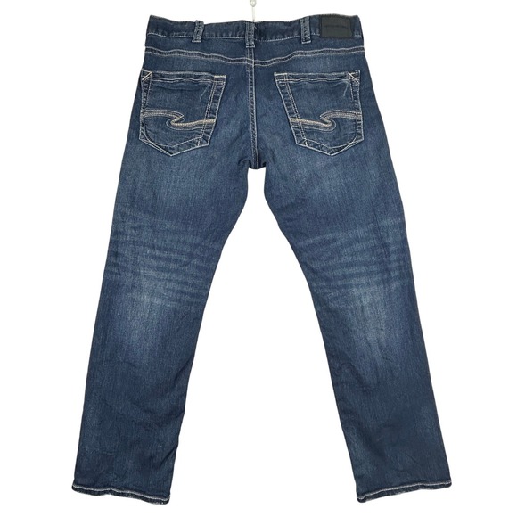 Silver Jeans Men 36x32* Eddie Straight Medium Wash Stretch Denim Faded Whiskered - Picture 2 of 15